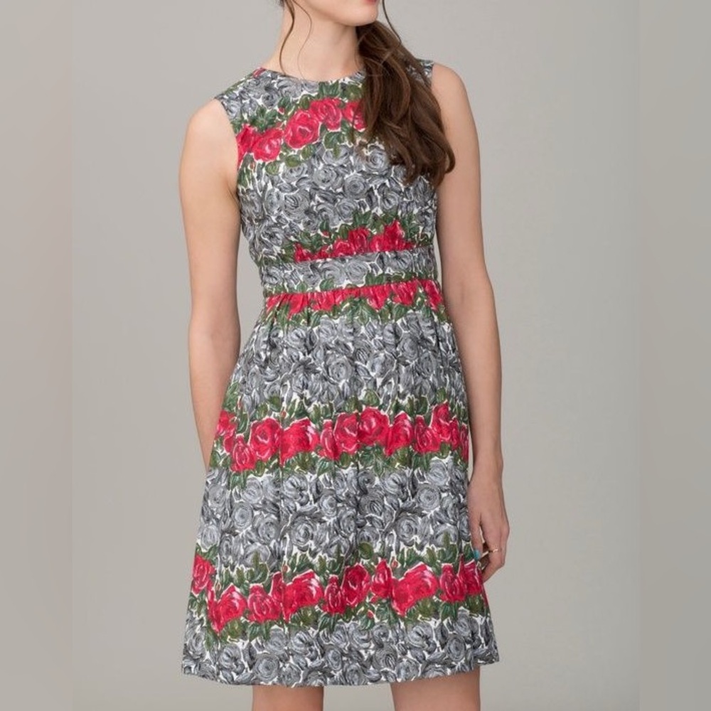 Emily & Fin ModCloth Floral Sleeveless Dress in Red and Gray